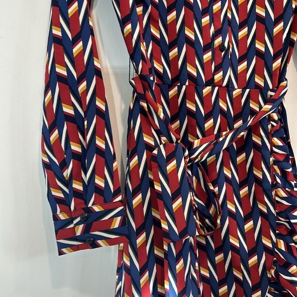 Lace & mesh/ModCloth long sleeve faux wrap mini dress retro geometric print mini - Picture 5 of 13